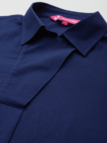 Varanga Women Blue Shirt Collar Co-Ord Set